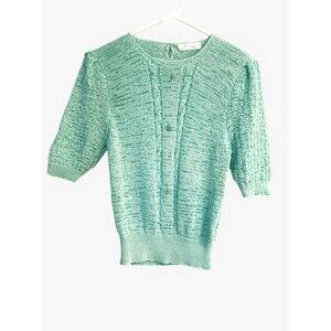 Vintage Aller A Pieo Acrylic Knit Sweater Aqua Turquoise Soft Pearl Size L